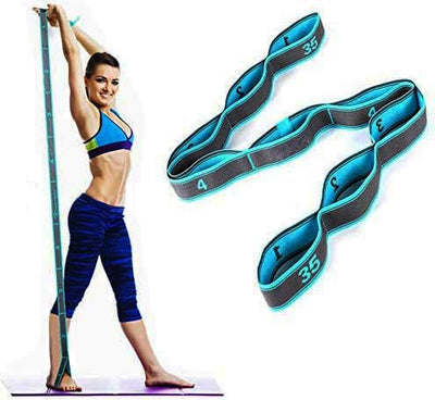 Elastic Stretch Band Strap with 9 Loops for Yoga | Physical Therapy, Dance & Workout | Light Resistance Exercise Band for Strength & Flexibility Training | Stretch Assist for Rehabilitation & Fitness