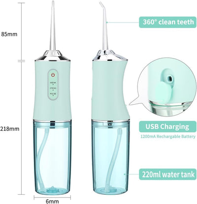 Wireless Oral Irrigator, USB Rechargeable Teeth flosser with 4 Nozzles, 3 Pressure Modes, Waterproof, Teeth Cleaner & Whitening, Portable Cordless Oral Care for Bad Breath(Mint)