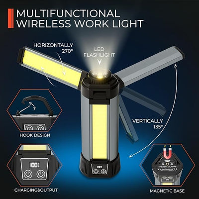 Rechargeable LED Camping Light Outdoor | Work Light with Tripod Stand | 360° Foldable Rotatable | Digital Display | Dimmable Brightness | 6000mAh Battery | Camping Light with Stand, Portable