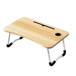 Portable Folding Laptop Desk with 4 USB Ports &Cup Holder, Adjustable Lap Tray for Bed, Non-Slip Legs, Foldable Notebook Stand, Reading Table for Work, Study, Camping - 60x40x28cm, Cream