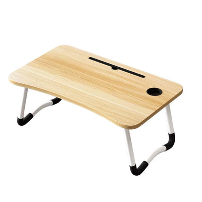 Portable Folding Laptop Desk with 4 USB Ports &Cup Holder, Adjustable Lap Tray for Bed, Non-Slip Legs, Foldable Notebook Stand, Reading Table for Work, Study, Camping - 60x40x28cm, Cream