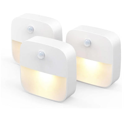 LED Motion Sensor Night Light, Battery-Powered, Warm White LED, Energy Efficient, for Bedroom, Bathroom, Kitchen, Hallway, Stairs, Closet, Cabinet – 3-Pack