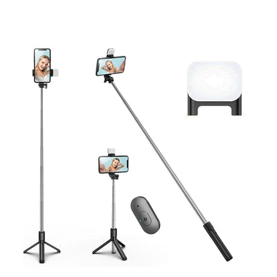 100cm Selfie Stick Tripod with Light, 7-Section Extendable Phone Tripod Stand with Wireless Remote, Stainless Steel & ABS, Portable for Selfies/Live/Video Recording, Compatible with iPhone & Android