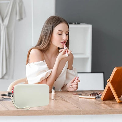 Silicone Large Makeup Bag, Travel Toiletry Bag For Women Big Makeup Bag Organizer Portable Cosmetic Bag Zipper Pouch Purse Waterproof Makeup Storage Bag (Medium Grey)