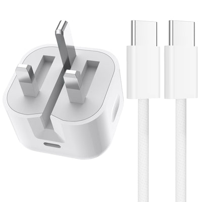 TORTOISE LOOK Apple I Phone 15 Pro Max 20W USB Type - C Power Adapter Charger (USB Type - C to Type - C) USB-C Woven Charge Cable 1m