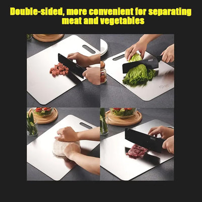 Stainless Steel Cutting Board – Titanium Chopping Board for Kitchen – SUS 304 Large Meat Chopper with Handle & Scale – Dishwasher Safe, Double-Sided, Food-Grade, Smooth Surface for Easy Cleaning