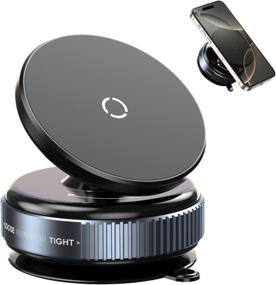 Magnetic Vaccum Car Phone Holder - 360° Rotation, Quick Lock Suction Mount