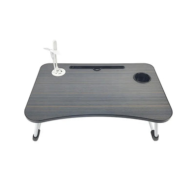 Portable Folding Laptop Desk with 4 USB Ports &Cup Holder, Adjustable Lap Tray for Bed, Non-Slip Legs, Foldable Notebook Stand, Reading Table for Work, Study, Camping - 60x40x28cm, Black