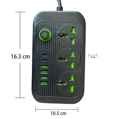 Power Strip Extension Cord with 3 Outlets, 4 USB & 2 Type-C Ports – Universal Charging Socket with 2M Bold Extension Cable & Power Extension Cable for Home, Office & More