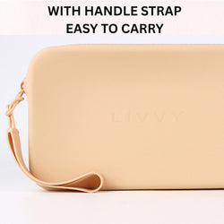 Silicone Large Makeup Bag, Travel Toiletry Bag For Women Big Makeup Bag Organizer Portable Cosmetic Bag Zipper Pouch Purse Waterproof Makeup Storage Bag (Medium brown)