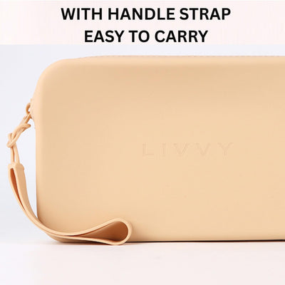 Silicone Large Makeup Bag, Travel Toiletry Bag For Women Big Makeup Bag Organizer Portable Cosmetic Bag Zipper Pouch Purse Waterproof Makeup Storage Bag (Medium brown)