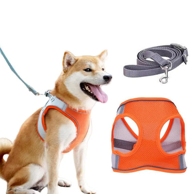 Reflective Adjustable Mesh Dog Harness with Leash – Large Size for Big Pets