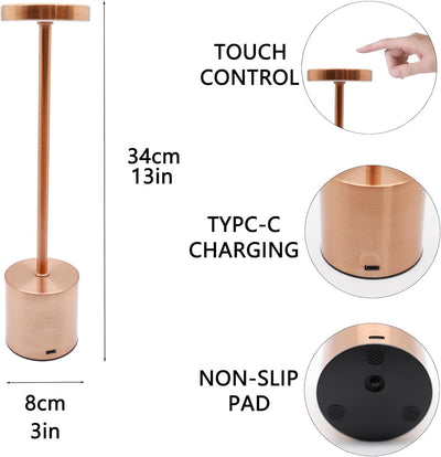 Touch Sensor Cordless LED Table Lamp – Portable Dimmable Desk & Bedside Light – Modern Night Lamp for Bedroom, Living Room, Restaurant & Bar