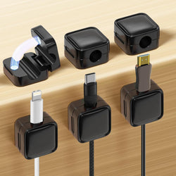 Magnetic Cable Organizer Clips 6-Pack – Desk Cord Management Holder for Type-C, iPhone & Micro USB – Self-Adhesive Cable Keeper for Office, Car, Home, and Kitchen Appliances
