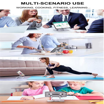 360° Rotating Tablet & Phone Stand | Adjustable & Foldable Metal Tablet Bracket Holder for Desk | Dual Rod Stable iPad Stand | Compatible with iPad Pro/Air/Mini, Galaxy Tab, iPhone 16 Pro Max, S25 Ult