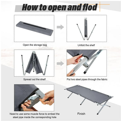 Heavy Duty Portable Camping Cot – Sturdy Sleeping Bed Supports 330lbs, Collapsible & Foldable, Ideal for Outdoor, Travel, Office, Beach, Festivals, Home Use with Carry Bag