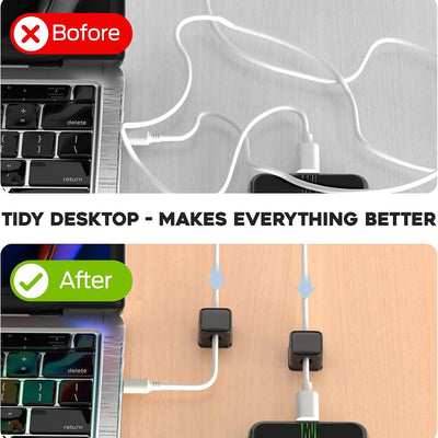 Magnetic Cable Organizer Clips 6-Pack – Desk Cord Management Holder for Type-C, iPhone & Micro USB – Self-Adhesive Cable Keeper for Office, Car, Home, and Kitchen Appliances