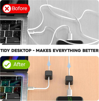 Magnetic Cable Organizer Clips 6-Pack – Desk Cord Management Holder for Type-C, iPhone & Micro USB – Self-Adhesive Cable Keeper for Office, Car, Home, and Kitchen Appliances